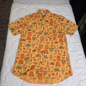 Mokuyobi Button Up Shirt XS Orange Basketball Tropical Print Made in USA Unisex‎